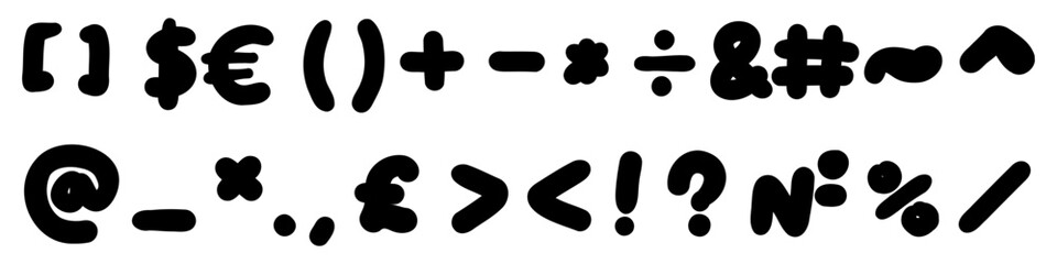 Black special mathematical and other symbols and signs font. Vector illustration in hand drawn style isolated on white background. For learning, card, logo, sales, decorating, typography.