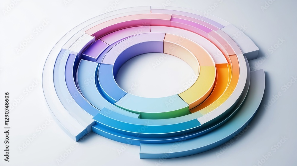 Poster circular infographic chart with multiple data rings in gradient colors on a white background, repres