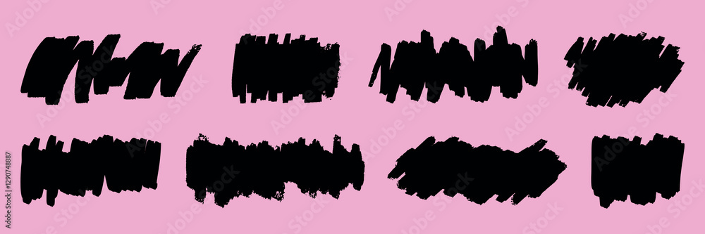 Poster abstract black brush strokes on a pink background. black strokes create dynamic patterns. brush stro