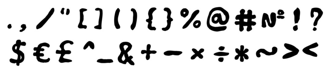 Ordinary black special mathematical and other symbols and signs font. Vector illustration in hand drawn style isolated on white background. For learning, card, logo, sales, decorating, typography.