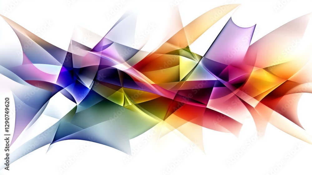 Poster colorful abstract digital shapes with layered geometric forms and gradients, creating a vibrant and 