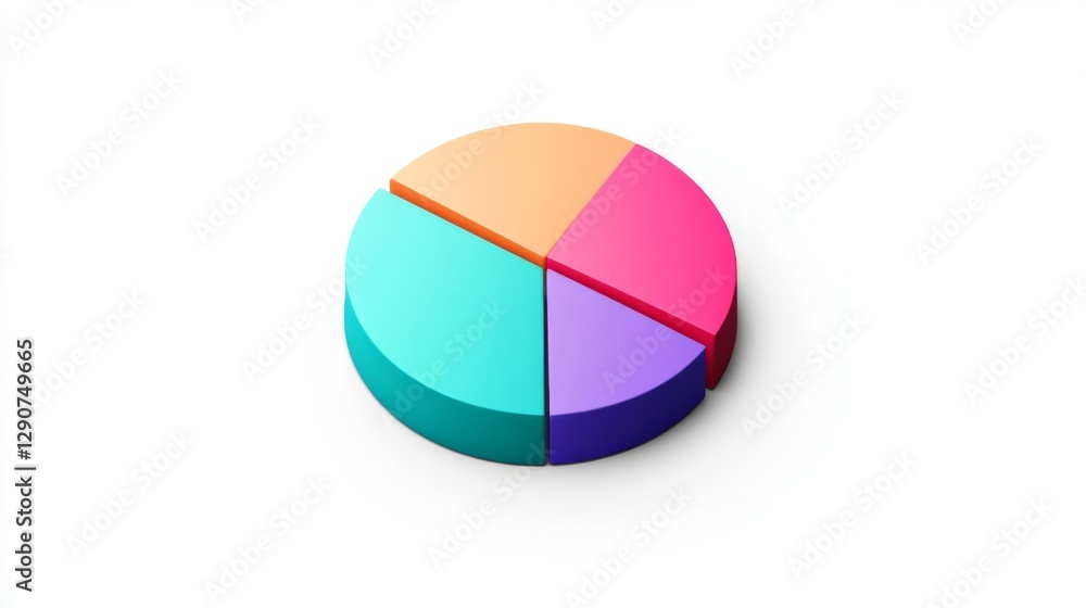Poster colorful pie chart on a plain white background, segmented in bold colors with a shadow effect for a 