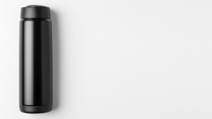 Sleek black thermos lying on a clean white background