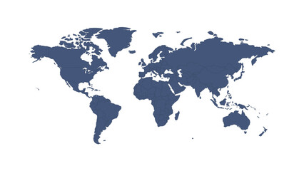 World Map blue silhouette. Earth continent isolated on white background for website, education, travel. Minimalist flat banner for project and business illustration.