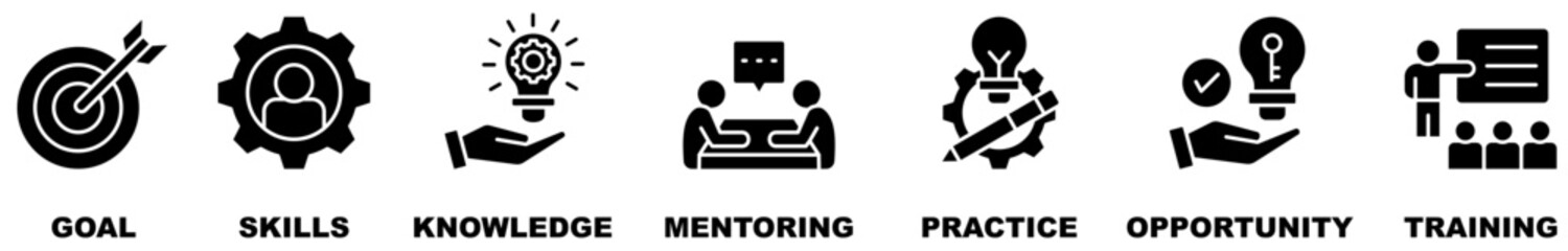 Internship banner web icon vector illustration concept with icon and symbol of goal, skills, knowledge, mentoring, practice, opportunity, and training