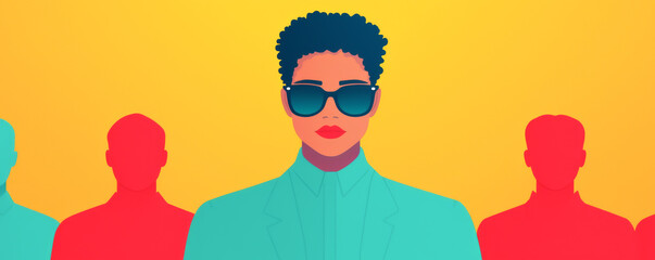 Fototapeta premium Stylish individual stands out against colorful silhouettes in vibrant artwork.