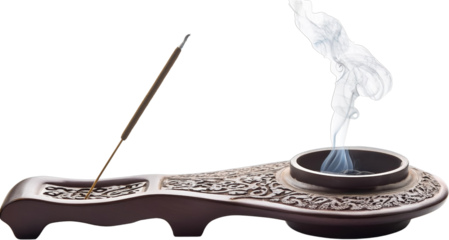 Aromatic Incense Burning in Ornate Wooden Holder Elegant Smoke Trails Close up