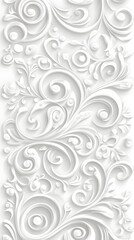 Light gray background with white swirls and floral patterns
