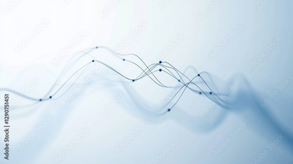 Poster minimalistic line graph in blue tones on a white background, showing rising and falling trends with 