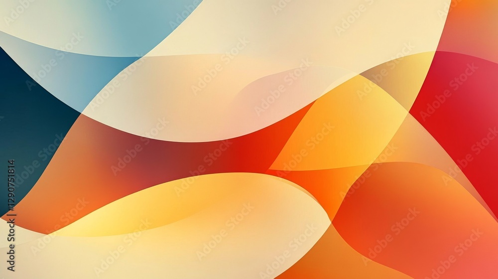 Poster modern graphic layout with overlapping translucent shapes in warm colors on a clean background, crea