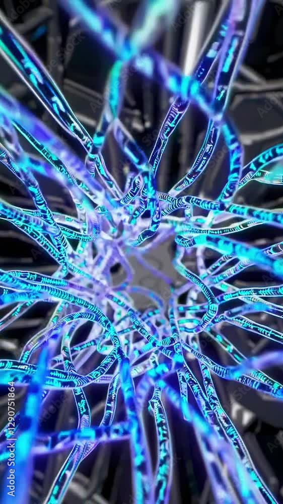 Poster glowing neural network visualizes energy flow in futuristic abstract design