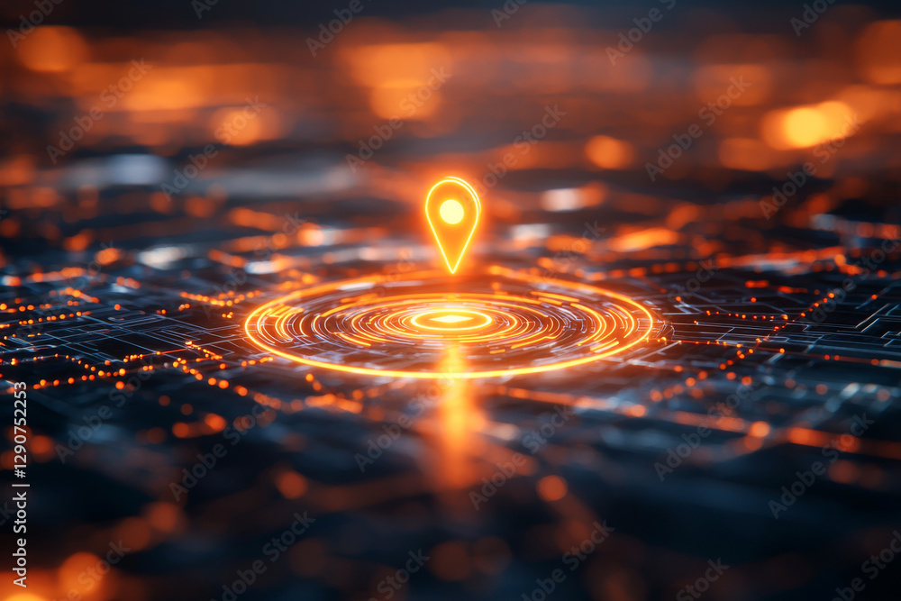 Aufkleber stylized digital map with a glowing location pin and intricate network design.