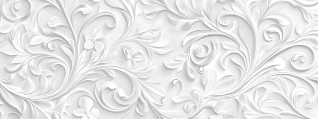 Light gray background with white swirls and floral patterns
