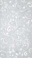 Light gray background with white swirls and floral patterns
