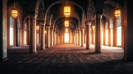 Obraz premium Expansive Interior of Grand Architectural Space with Warm Light