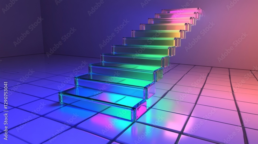 Poster transparent d bars in blue and green, arranged in ascending order on a grid plane, with soft lightin
