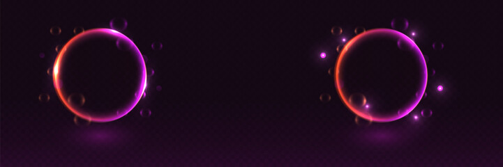 Neon circles of light. Magic circle effect.