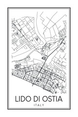 Obraz premium Printable downtown road map poster of the Italian city of LIDO DI OSTIA on solid white background with city name