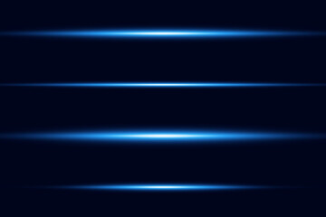 Shiny neon light lines, horizontal blue effect.