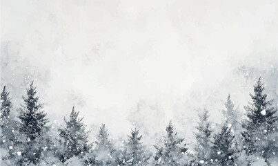 watercolor background snow covered trees in winter