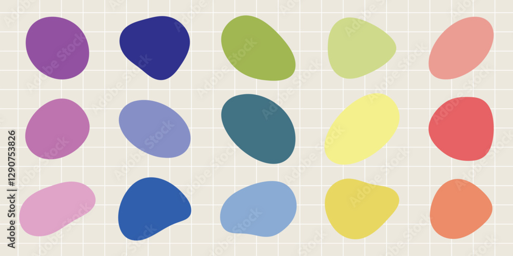 Poster colorful abstract shapes on a grid background. various shapes in vibrant colors. abstract design wit