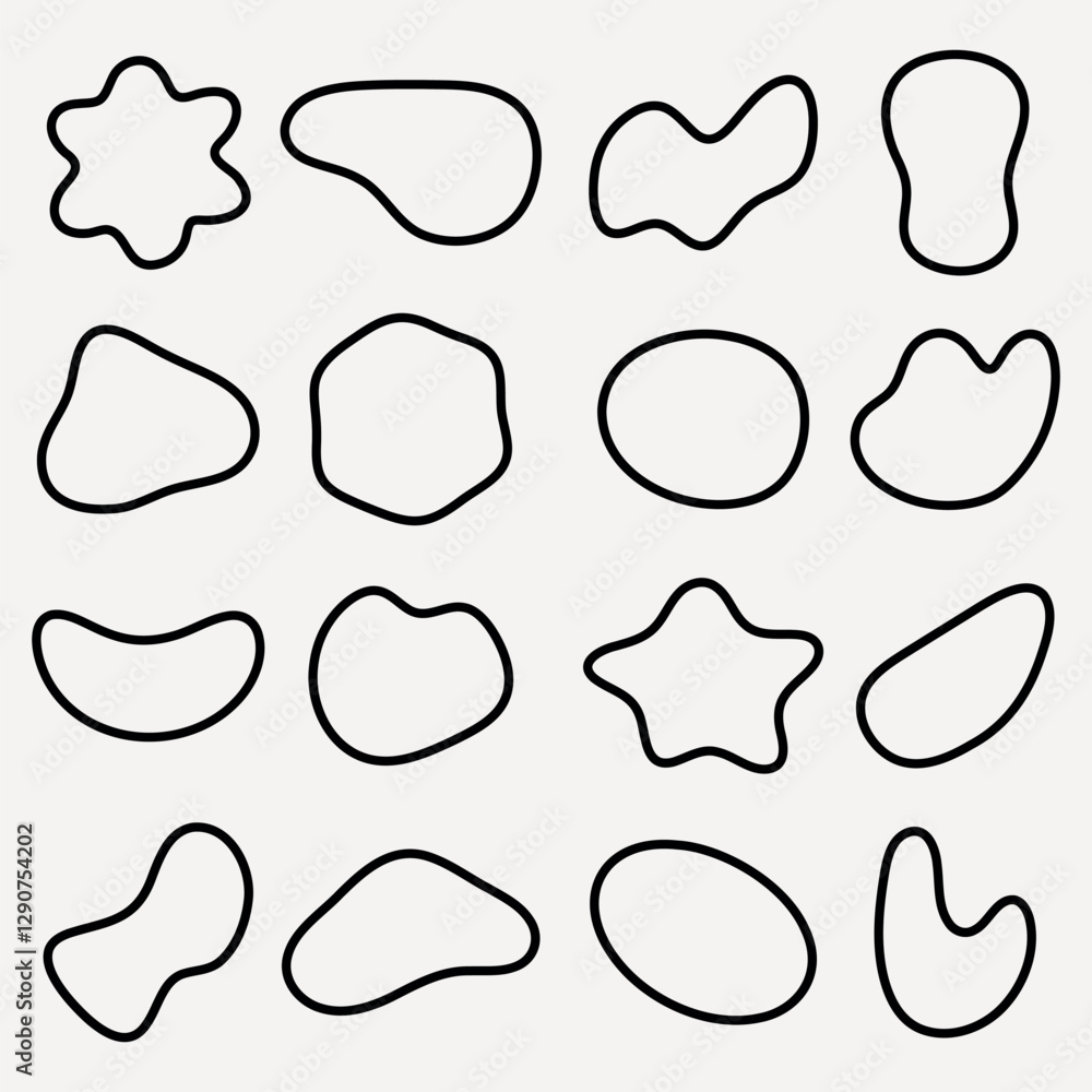 Aufkleber abstract shapes in black outline on a white background. various abstract shapes, unique and irregula