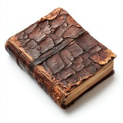 Detailed and sharp image of a treasure hunters journal on a white background, ready for use in presentations, websites, and print materials, with weathered pages full of notes