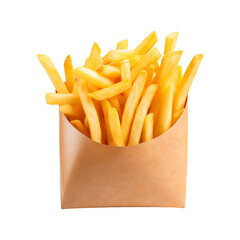 French fries in paper packet isolated on transparent background