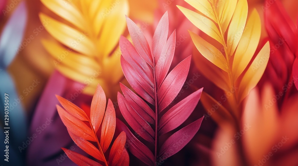 Poster brightly colored palm leaves intertwine in a stunning display of abstract art, each leaf radiating r