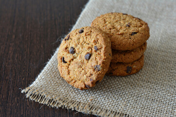 Oatmeal Chocolate Chip Cookies on burlap