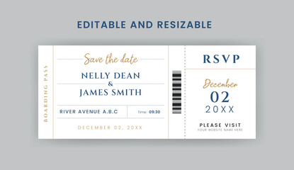 Boarding Pass Invitation For Airplane and Boat, Cruise Boarding Pass Design Template. Minimalist  Airline Ticket and Wedding Invitation.