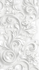 Light gray background with white swirls and floral patterns

