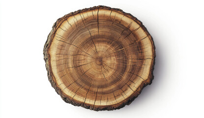 Obraz premium top view of wooden tree slice showcasing distinct growth rings and natural texture, highlighting beauty of nature design