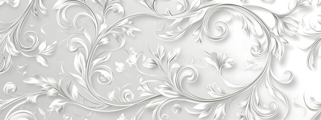 Fototapeta premium Light gray background with white swirls and floral patterns 