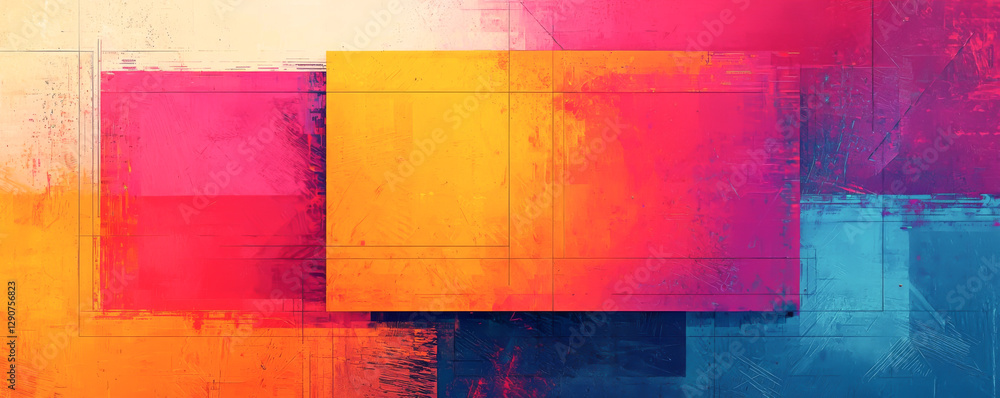 Poster vibrant abstract design with colorful shapes and textures for creative projects.