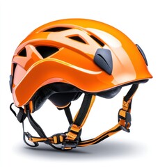 Detailed Hyper-realistic image of an ultralight climbing helmet on a pure white background, isolated, sharp details, professional studio lighting, making safety gear look sleek and modern