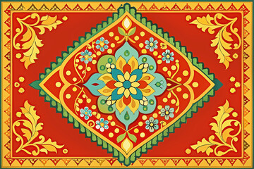 Colored Persian carpet with oriental ornate patterns