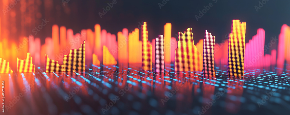Poster vibrant digital graph showcasing data trends and analytics in a tech environment.