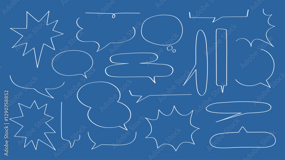 Aufkleber blue background with white speech bubbles. speech bubbles in various shapes. speech bubbles for comi