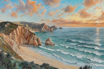 Coastal Cliffs Meet Vibrant Blue Sea on a Sunny Day in a Serene Landscape