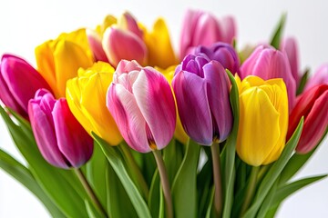 Fototapeta premium A bouquet of spring tulips in multiple colors, isolated