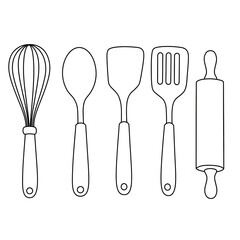 set of kitchen utensils sketch 