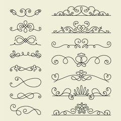 Vector set. Elegant decorative flourishes and swirls in a variety of styles. Swirls and flourishes for ornate designs. Perfect for decorative and elegant projects. Hand drawn ornament vector set.