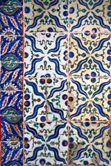 Ancient beautiful ottoman handmade tiles with floral patterns from Topkapi Palace in Istanbul, Turkey