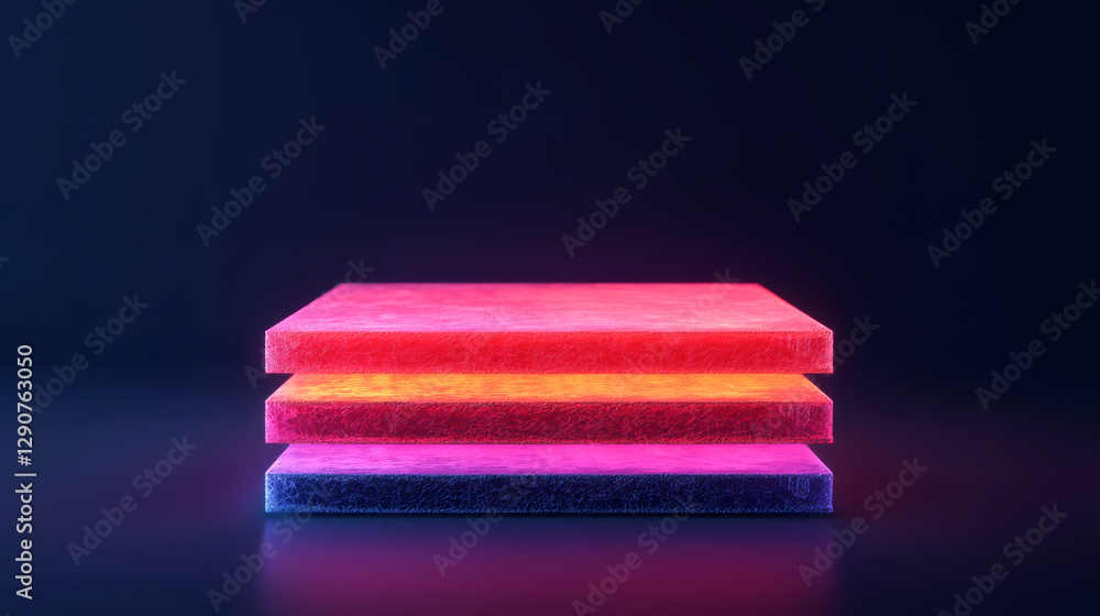 Poster vibrant stacked layers of neon colors creating a modern abstract design.