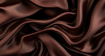 Fototapeta premium A close-up view of smooth, flowing brown satin fabric showcasing its texture and sheen.