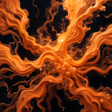 Dichromate, Dynamic orange liquid sources emerging from an abstract background creating a captivating view