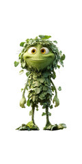 Adorable Animated Green Creature, Happy Leaf Man, Environmental Mascot, 3D Render