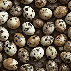 Fototapeta premium A stunningly beautiful collection of quail eggs, showcasing their spectacular and unique speckled patterns