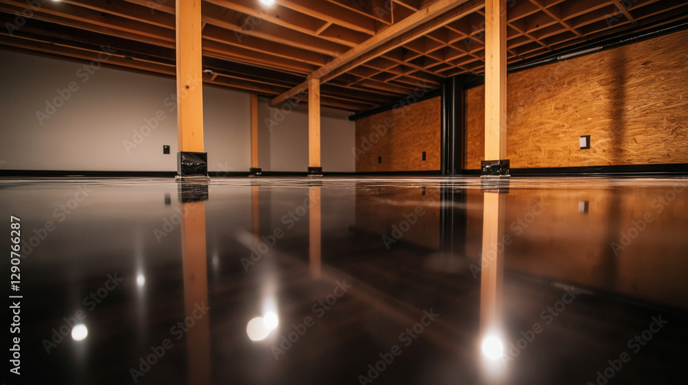 Poster energy-efficient crawl space with shiny reflective insulation blankets and a structured dimple board